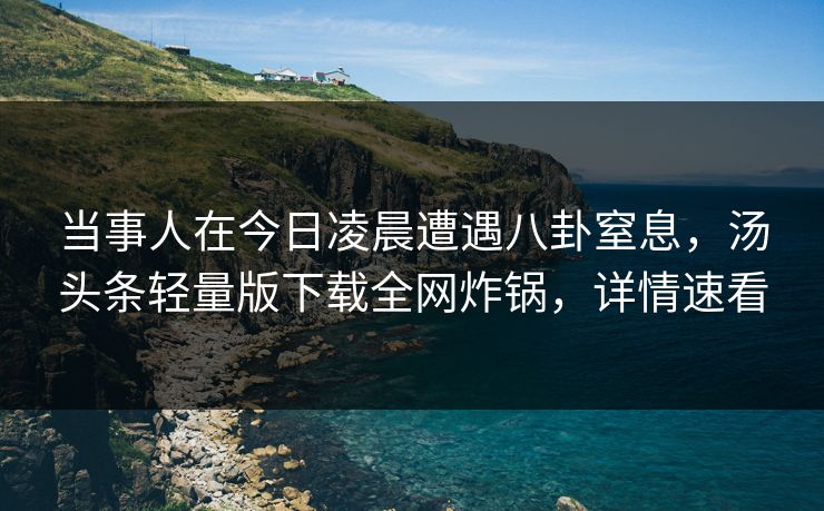 当事人在今日凌晨遭遇八卦窒息，汤头条轻量版下载全网炸锅，详情速看
